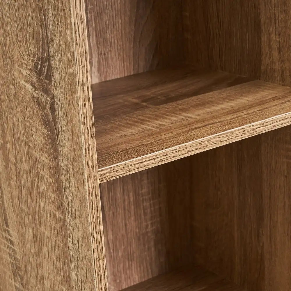 Estantería librería de 5 niveles 132 cm en tablero laminado color natural – unidad de almacenamiento vertical para despacho, dormitorio o despensa