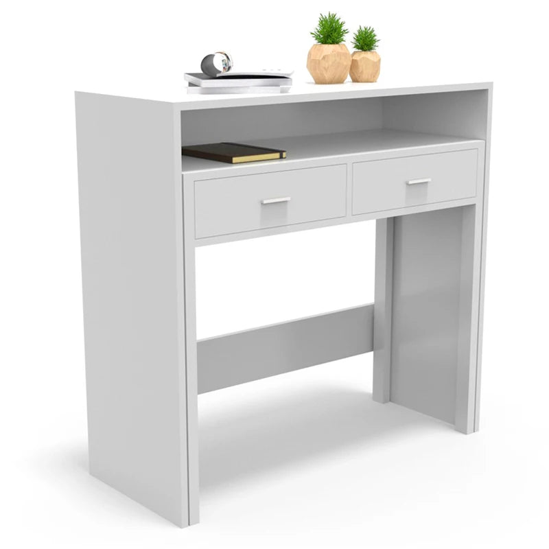 Consola extensible convertible en escritorio con cajones y balda – mesa de estudio compacta 90–119 cm