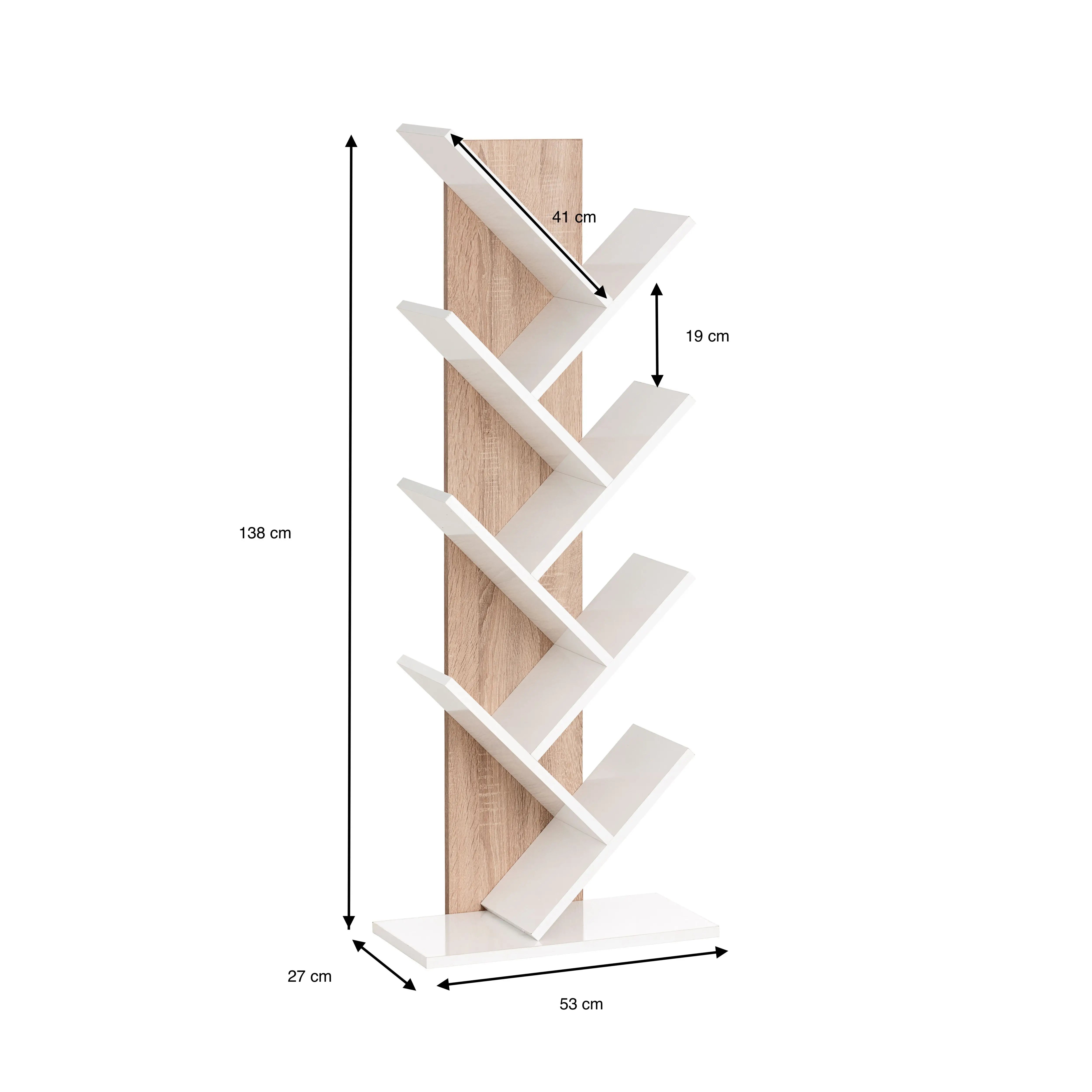 Estantería para libros de 138 cm en roble Sonoma y blanco – librería vertical para salón, dormitorio u oficina