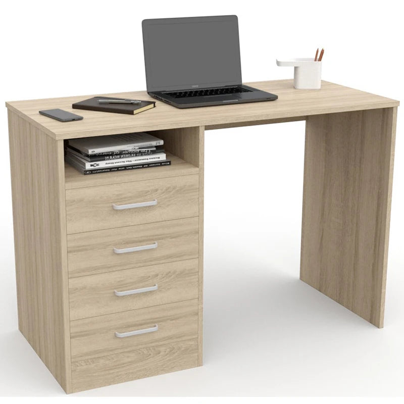 Escritorio de oficina con 4 cajones y superficie laminada – mesa para ordenador con almacenamiento integrado