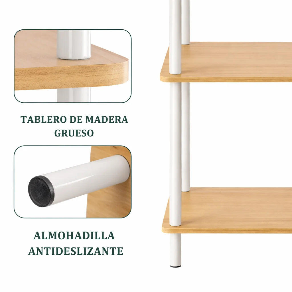 Estantería modular de madera y metal blanca con 4 o 5 baldas ajustables – librería moderna para salón, dormitorio u oficina