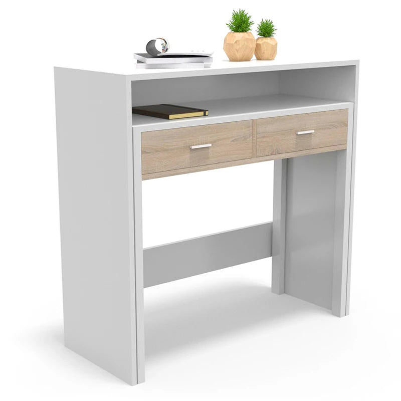 Consola extensible convertible en escritorio con cajones y balda – mesa de estudio compacta 90–119 cm