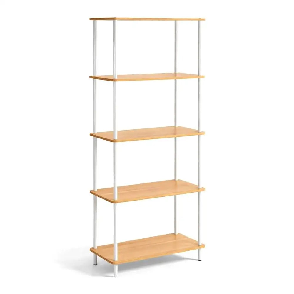 Estantería modular de madera y metal blanca con 4 o 5 baldas ajustables – librería moderna para salón, dormitorio u oficina
