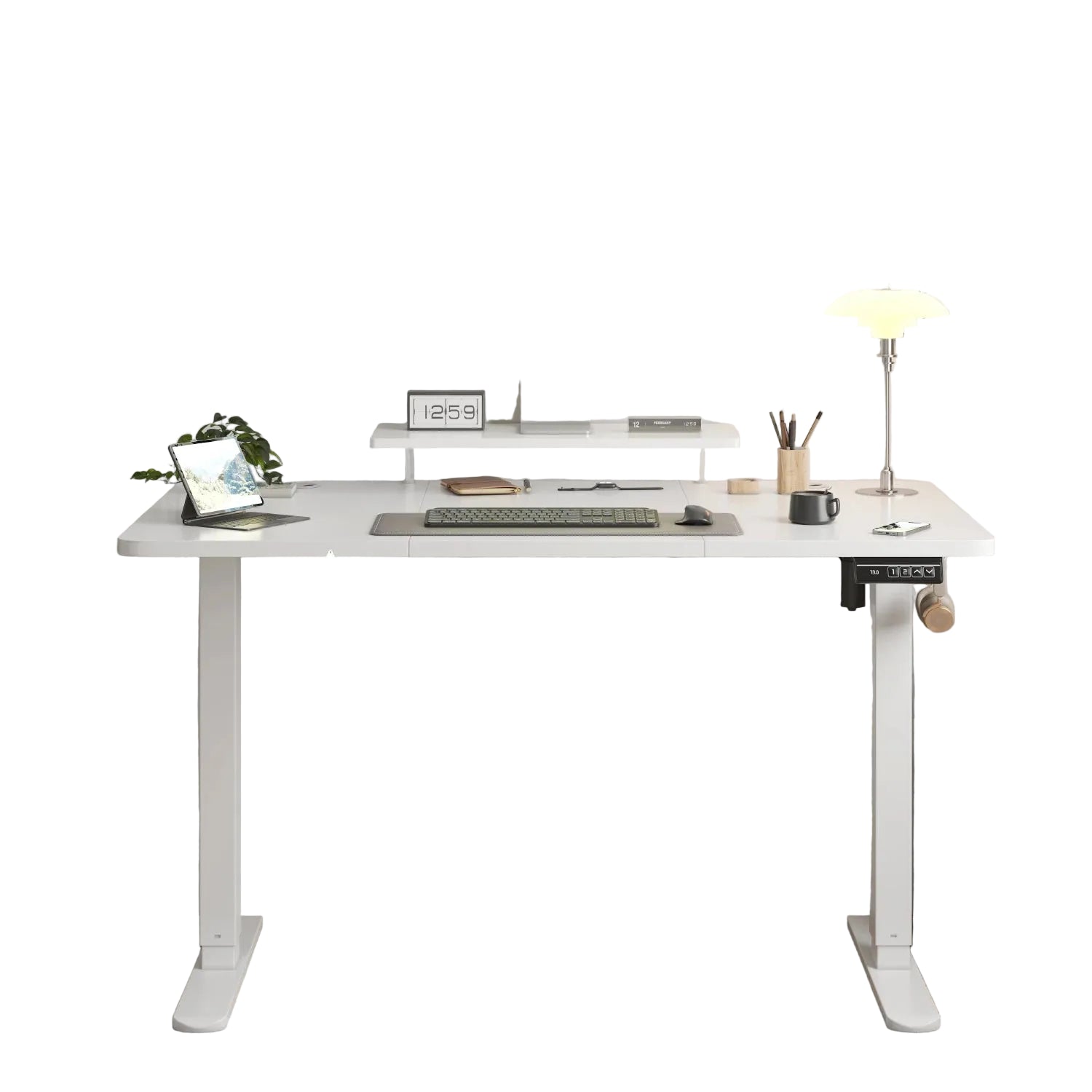 Escritorio eléctrico regulable en altura 160×70 cm con memoria y soporte para monitor – mesa de trabajo de pie color blanco