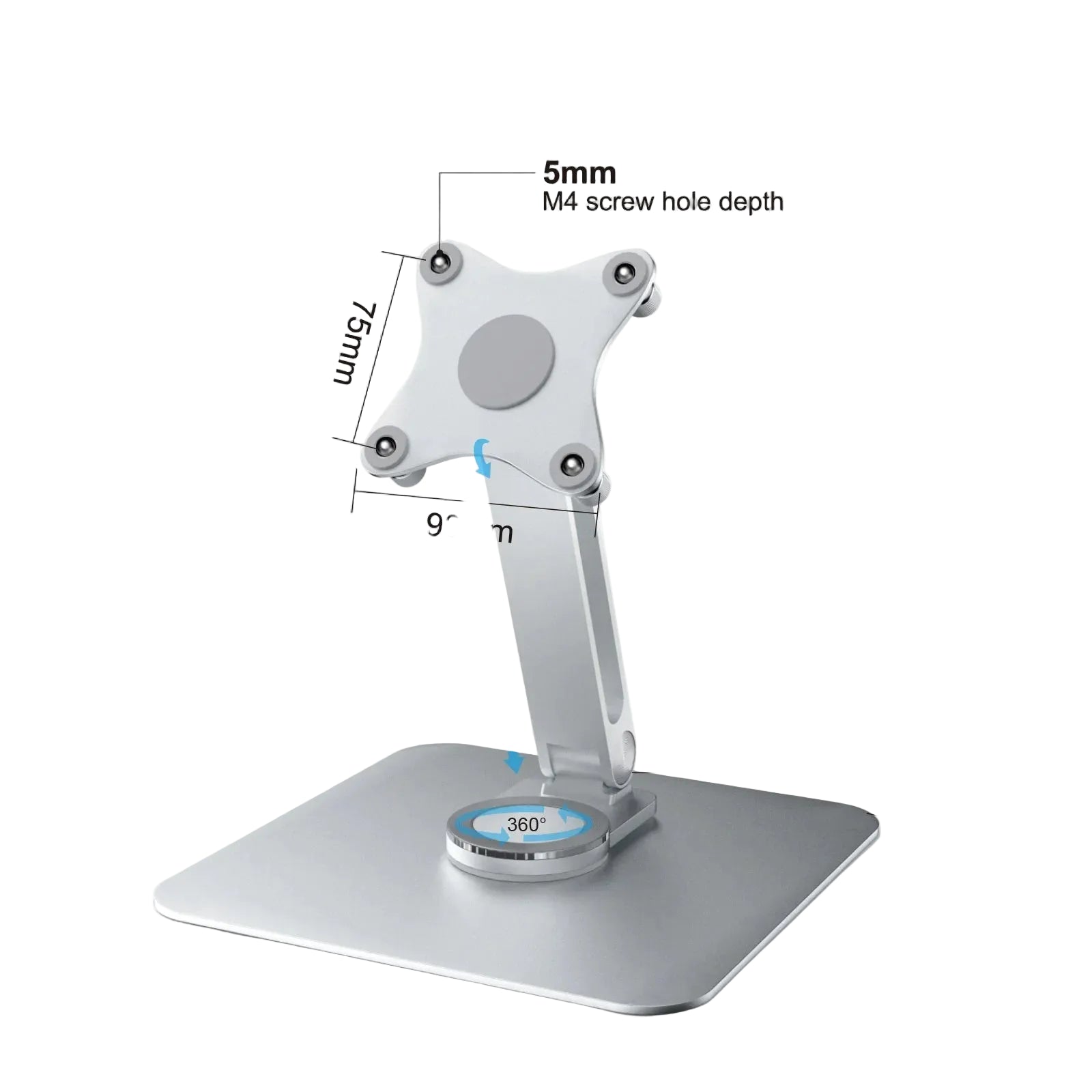 Soporte de escritorio para monitor de aleación de aluminio con rotación 360° y fijación VESA M4 75×75 mm