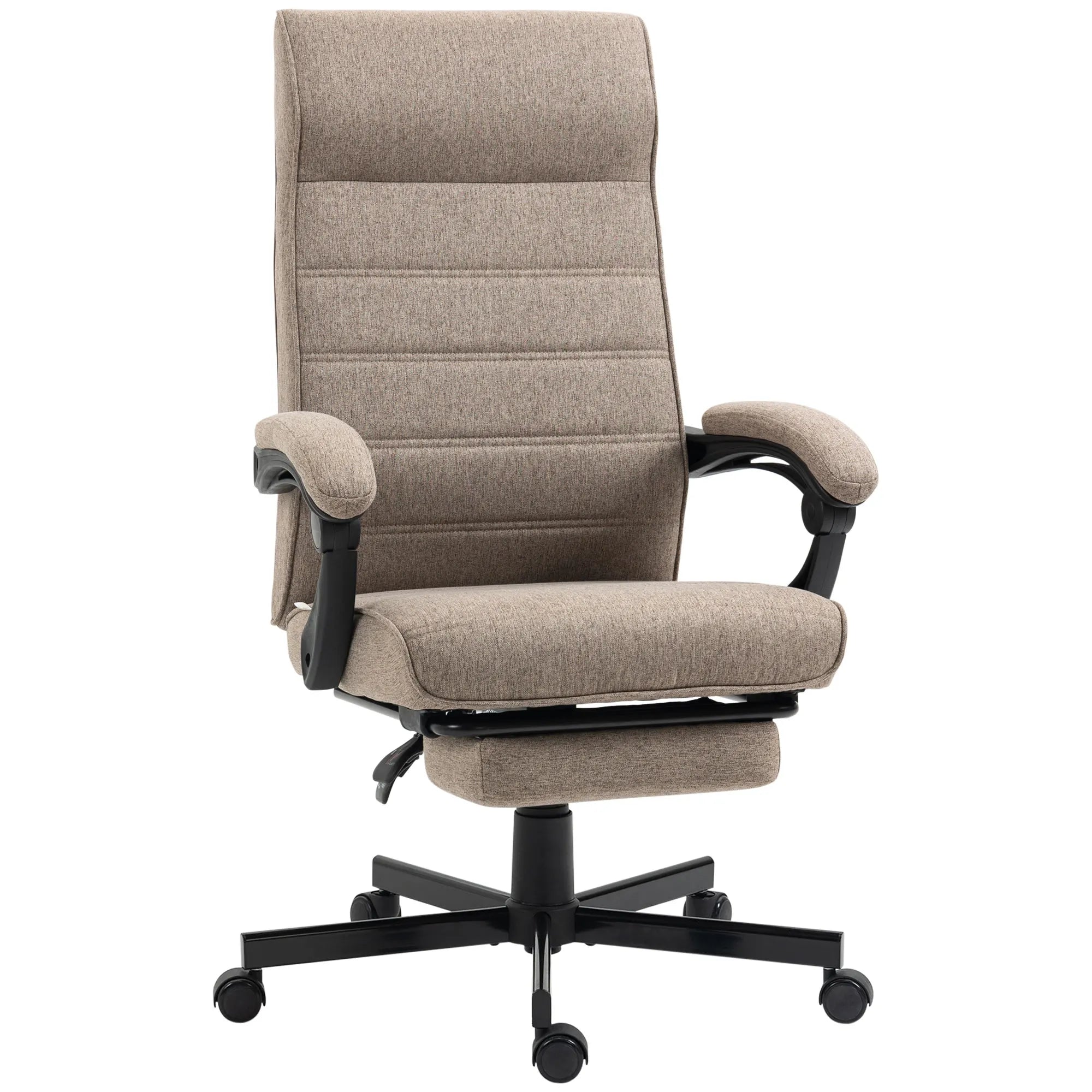 Silla de oficina giratoria con altura ajustable, reposapiés retráctil y respaldo reclinable 135° – 68×67×109-119 cm color marrón