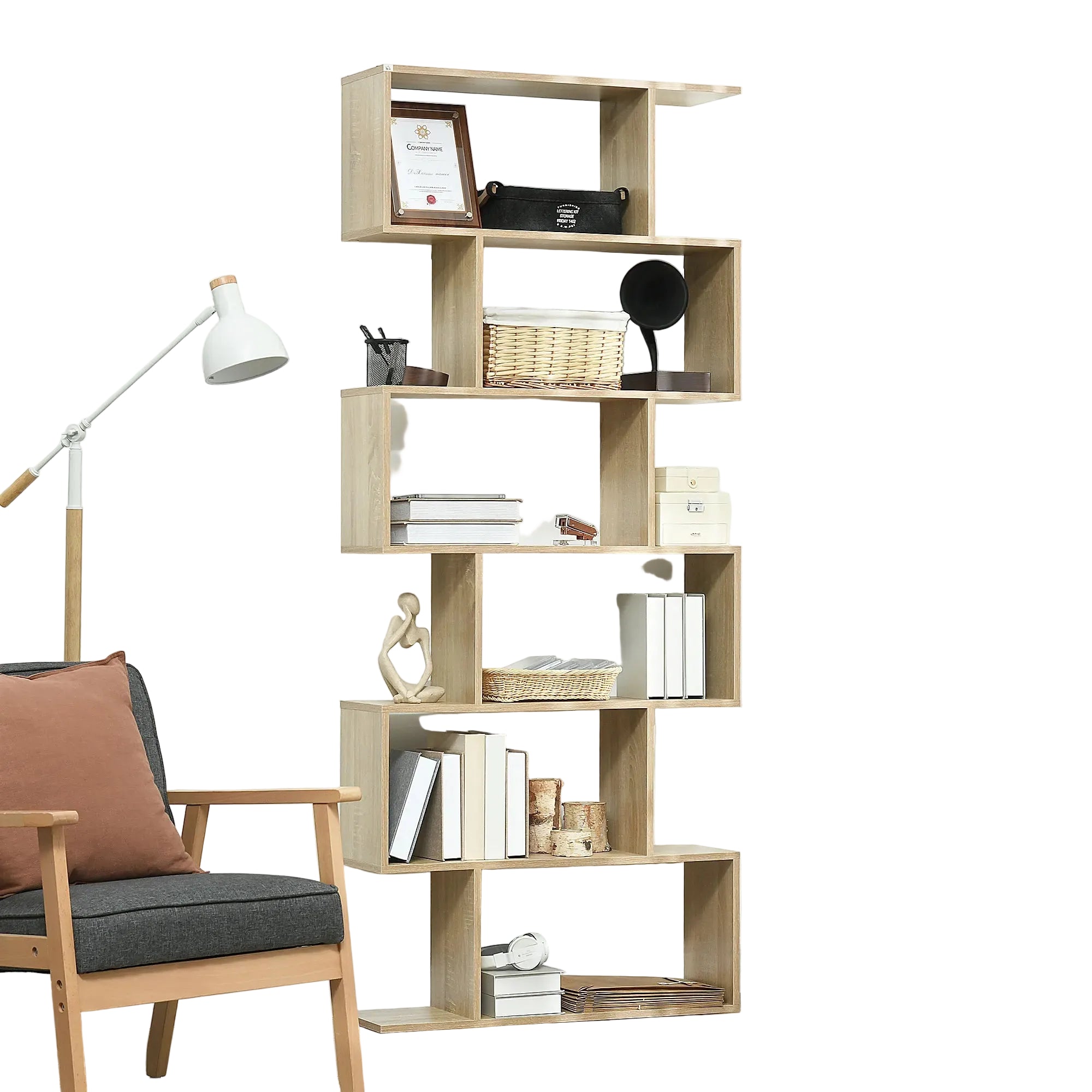 Librería de 6 niveles 192 cm en madera melaminada – estantería vertical moderna para libros y almacenamiento en salón, dormitorio u oficina