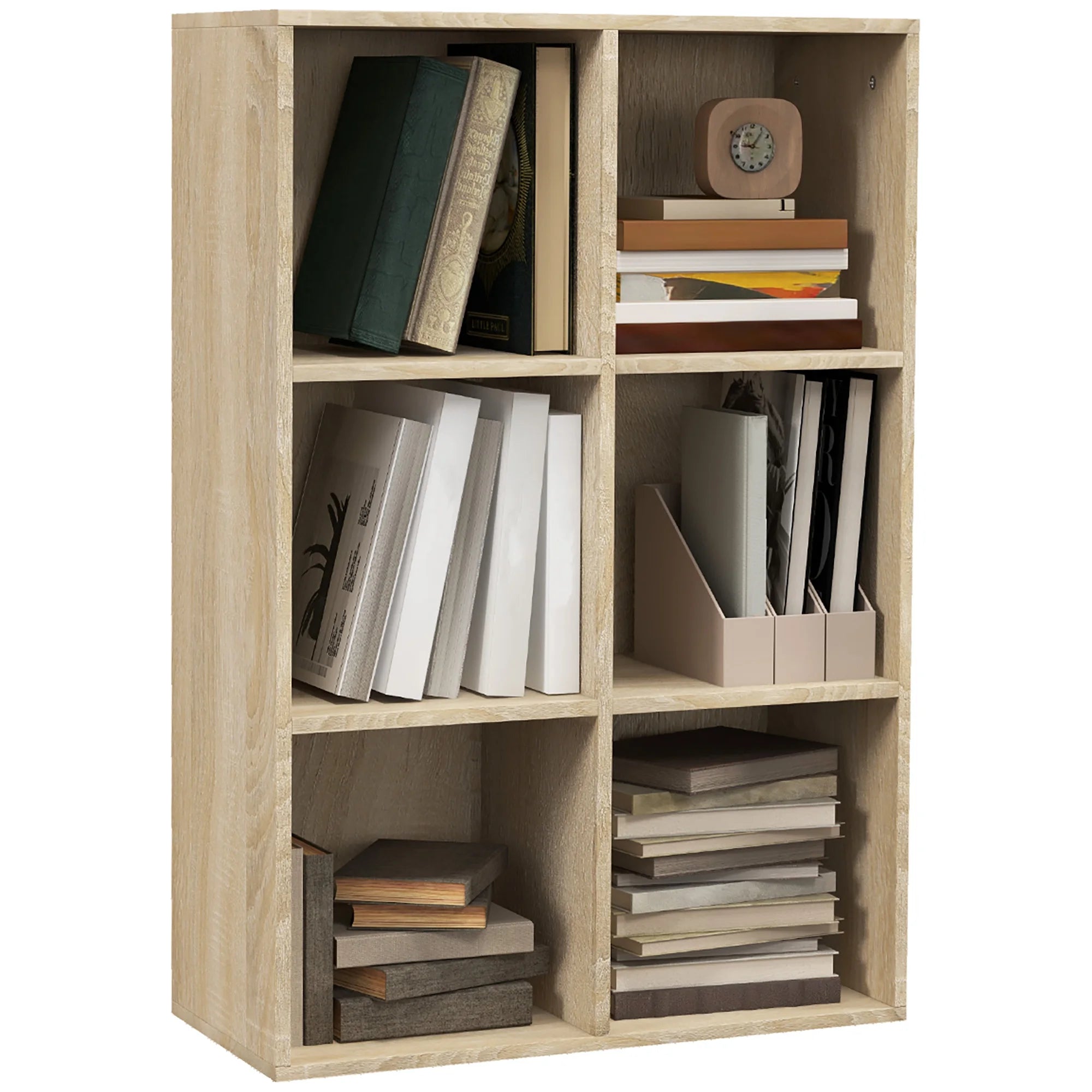Estantería de libros de 3 niveles con 6 compartimentos 97,5 cm – organizador de almacenamiento para dormitorio u oficina en madera melaminada