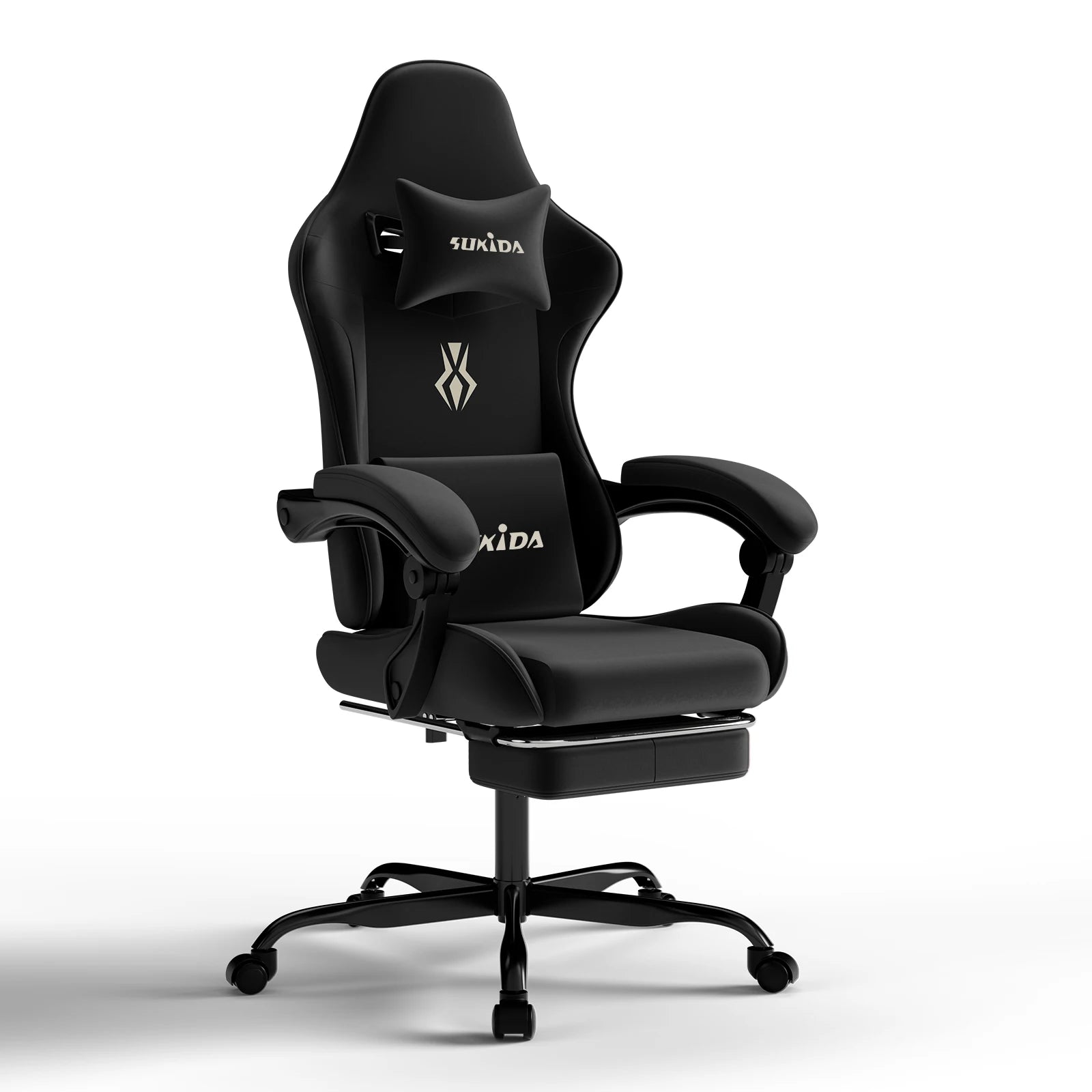 Silla de oficina ejecutiva con respaldo reclinable, reposapiés y cojín – silla giratoria con ruedas y apoyabrazos