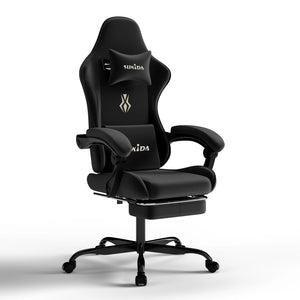 Silla de oficina ejecutiva con respaldo reclinable, reposapiés y cojín – silla giratoria con ruedas y apoyabrazos