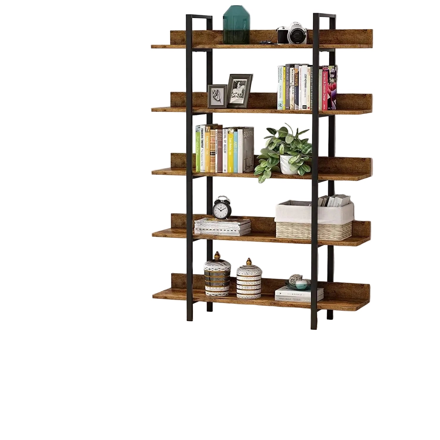Estantería industrial de 5 niveles 180 cm con estructura de metal y madera – estantería vertical de almacenamiento para sala o oficina