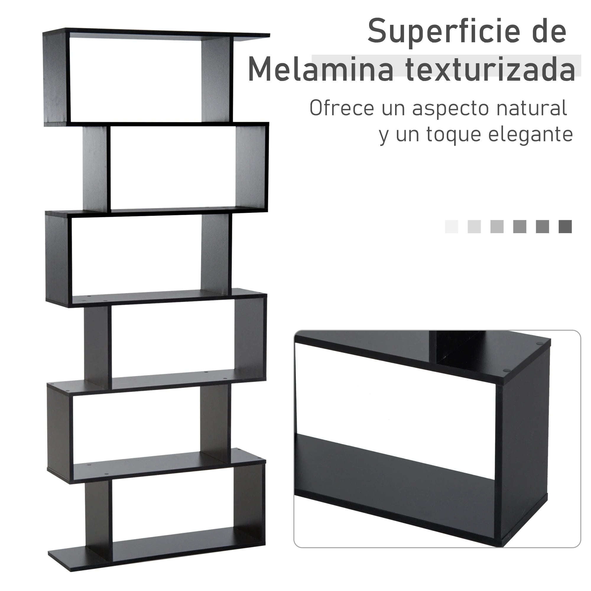 Librería de 6 niveles 192 cm en madera melaminada – estantería vertical moderna para libros y almacenamiento en salón, dormitorio u oficina