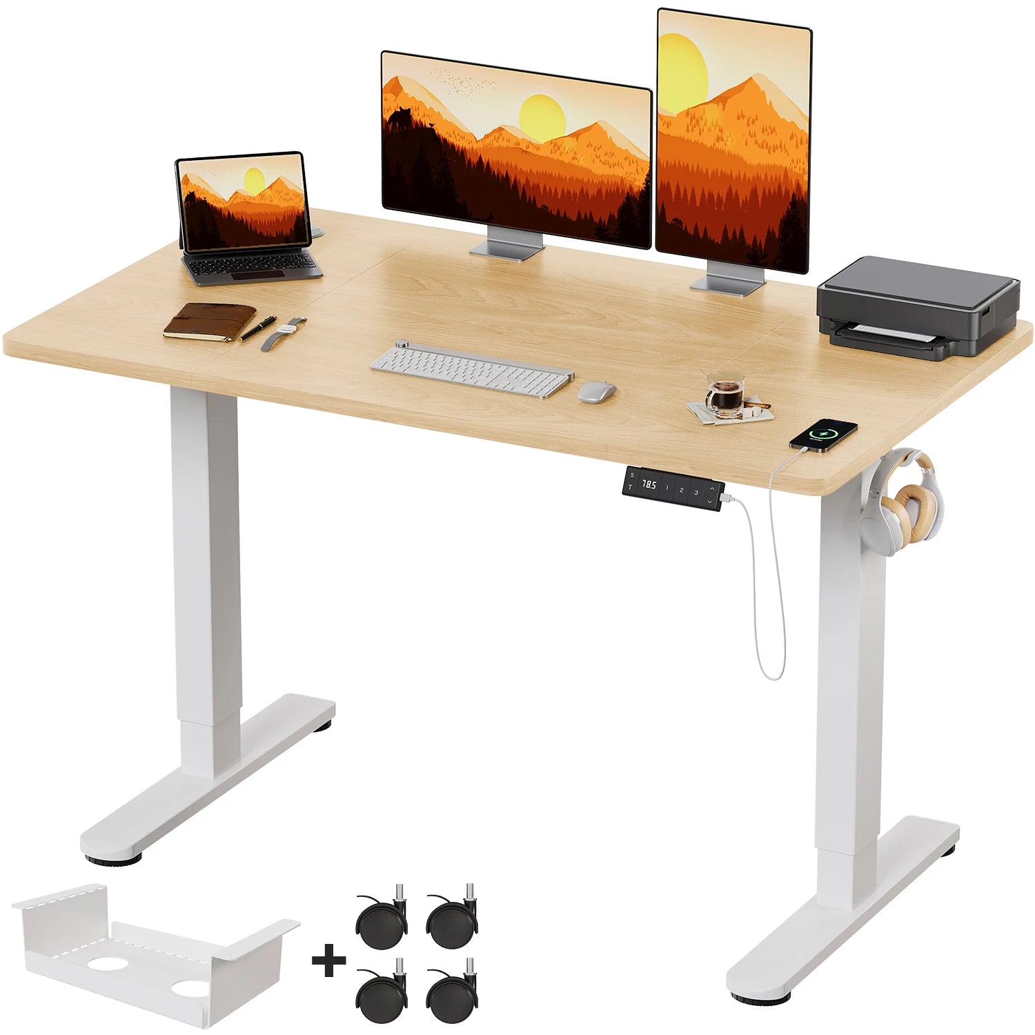Escritorio eléctrico regulable en altura 140×80 cm con puerto de carga USB-C – mesa de oficina ajustable para trabajo y estudio