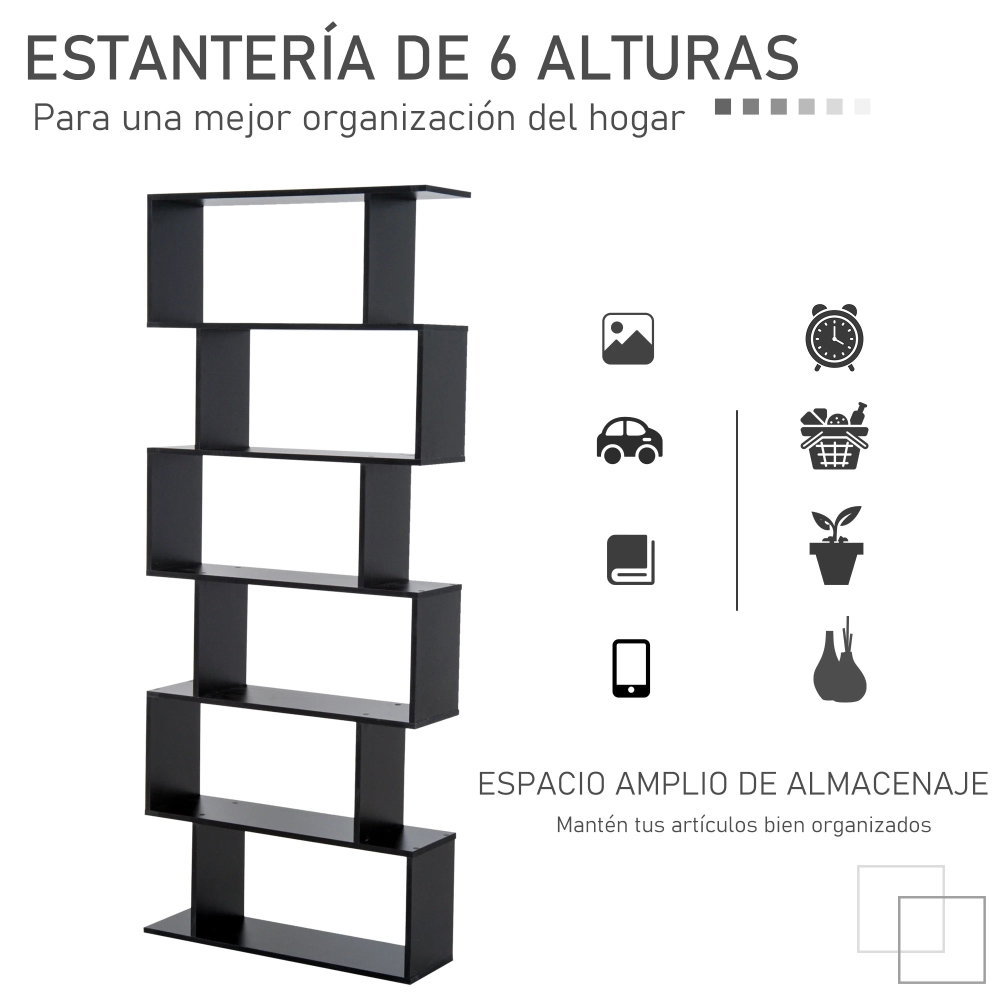 Librería de 6 niveles 192 cm en madera melaminada – estantería vertical moderna para libros y almacenamiento en salón, dormitorio u oficina