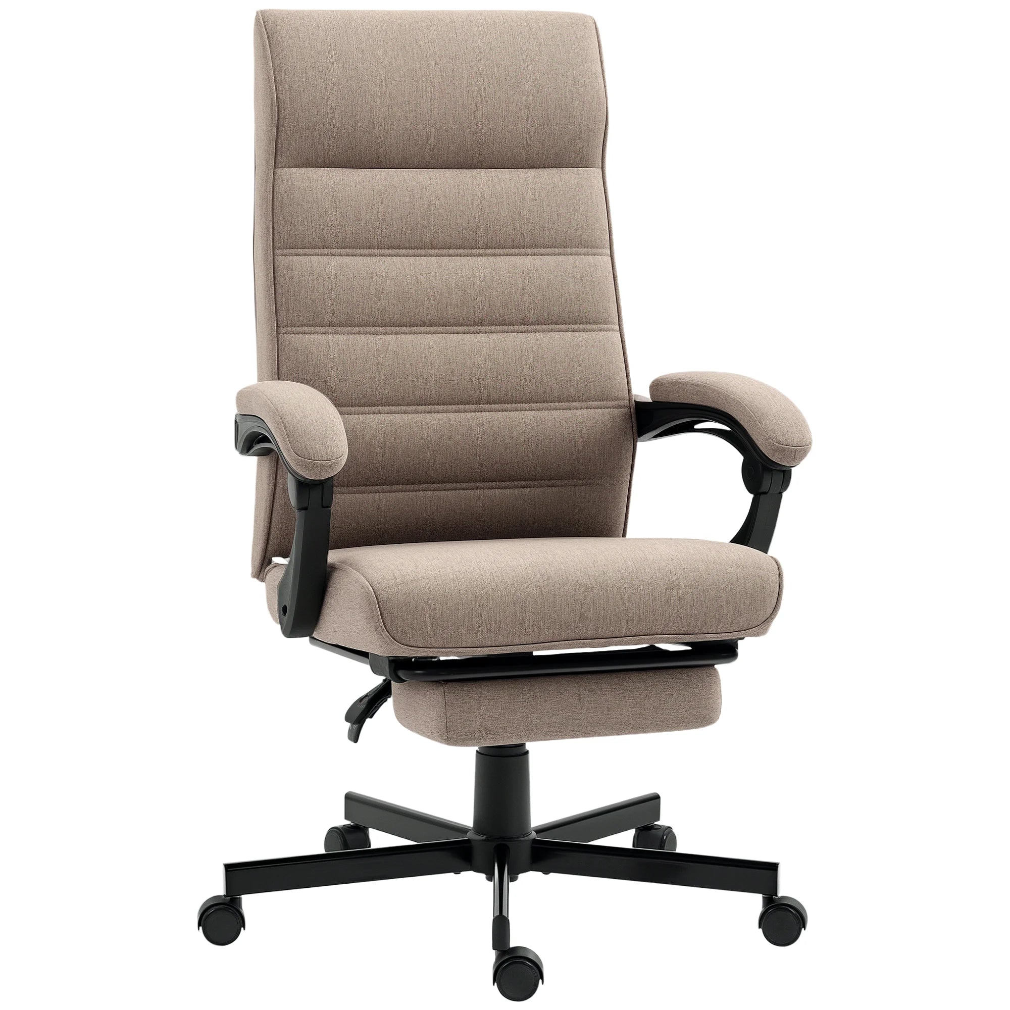 Silla de oficina giratoria con altura ajustable, reposapiés retráctil y respaldo reclinable 135° – 68×67×109-119 cm color marrón