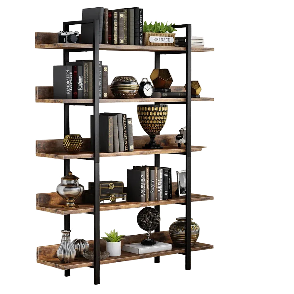 Estantería industrial de 5 niveles 180 cm con estructura de metal y madera – estantería vertical de almacenamiento para sala o oficina