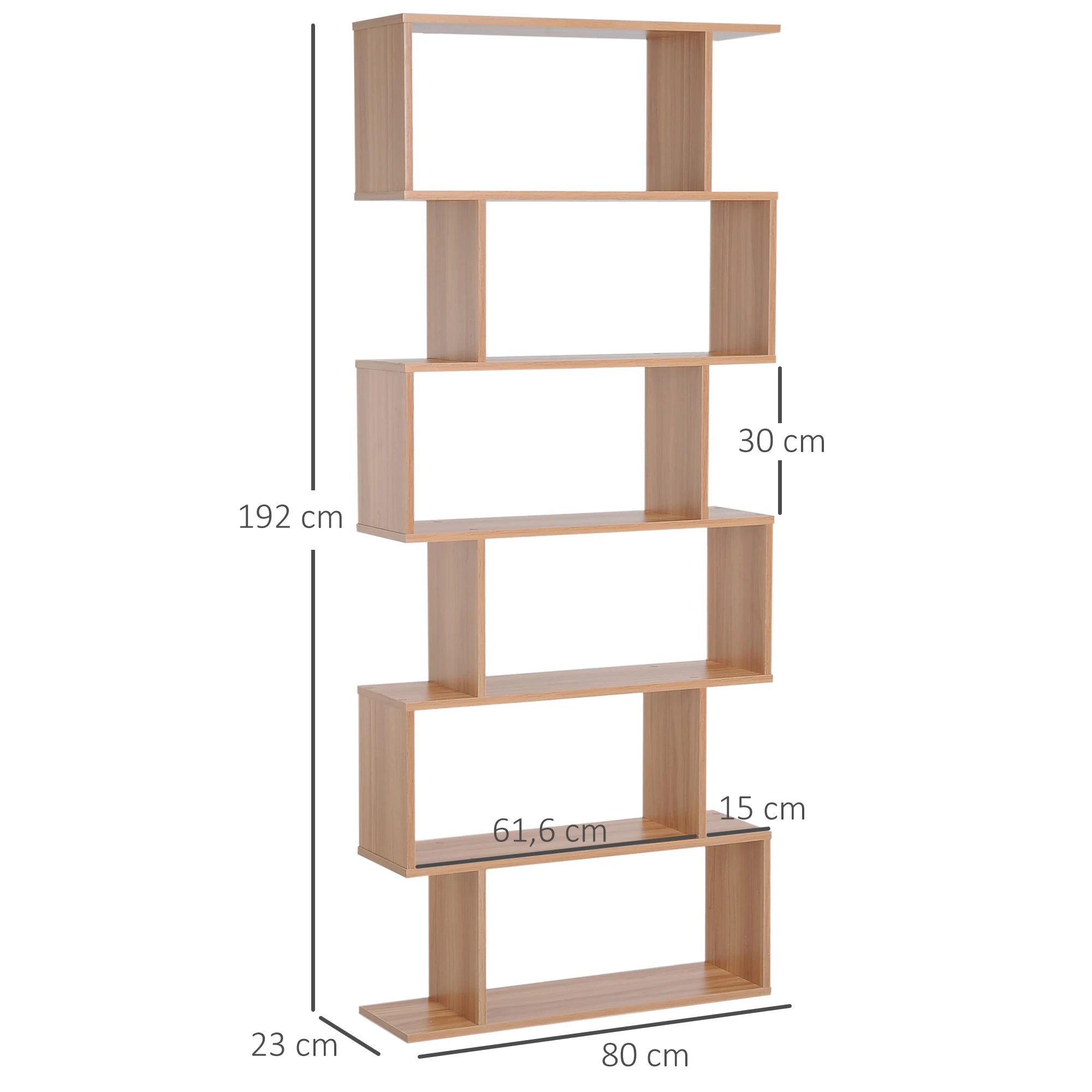 Librería de 6 niveles 192 cm en madera melaminada – estantería vertical moderna para libros y almacenamiento en salón, dormitorio u oficina
