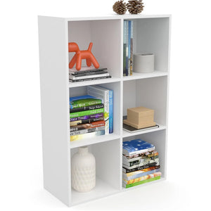 Librería estantería de 6 compartimentos 97,5 cm – organizador vertical compacto para libros y almacenamiento en interiores