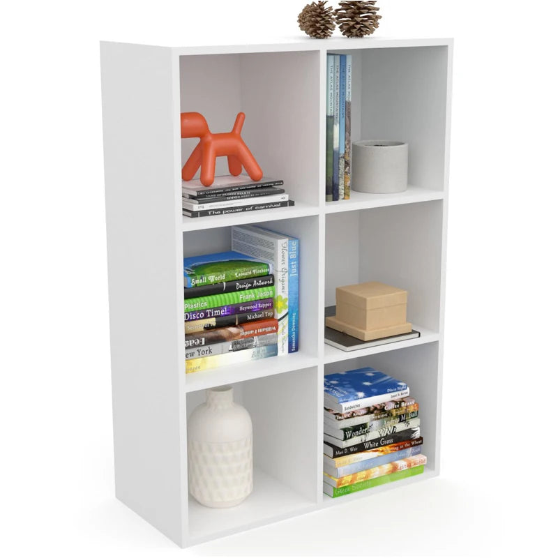 Librería estantería de 6 compartimentos 97,5 cm – organizador vertical compacto para libros y almacenamiento en interiores