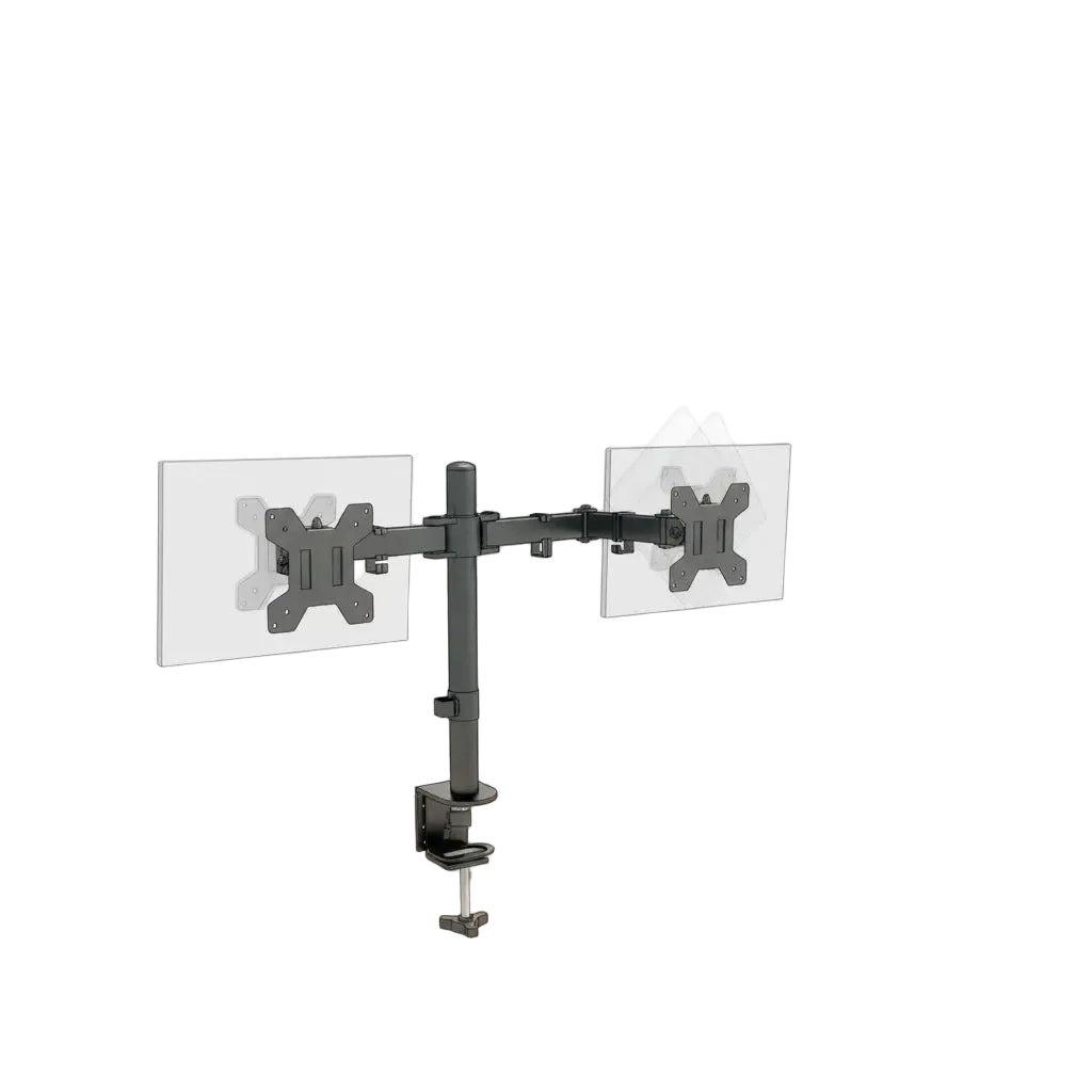 Soporte doble para monitor de 15” a 33” con brazo articulado, rotación 360° y giro lateral 180° – compatibilidad VESA 75/100, capacidad 8 kg por brazo