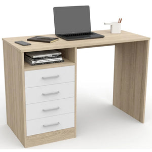 Escritorio de oficina con 4 cajones y superficie laminada – mesa para ordenador con almacenamiento integrado