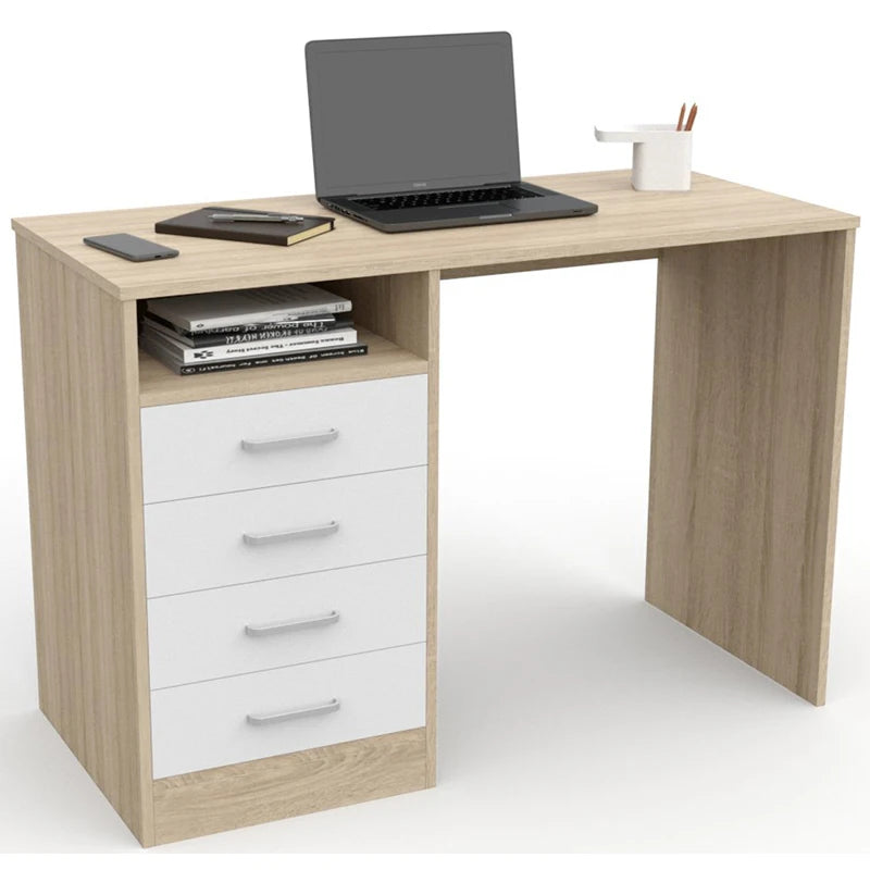 Escritorio de oficina con 4 cajones y superficie laminada – mesa para ordenador con almacenamiento integrado