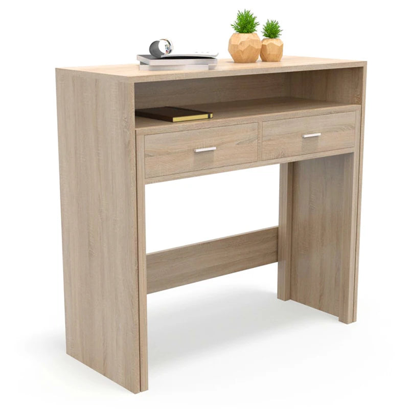 Consola extensible convertible en escritorio con cajones y balda – mesa de estudio compacta 90–119 cm
