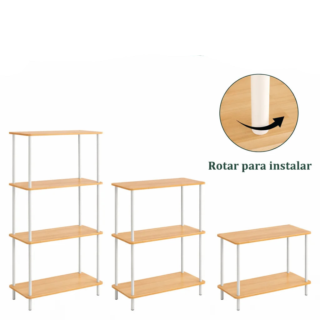 Estantería modular de madera y metal blanca con 4 o 5 baldas ajustables – librería moderna para salón, dormitorio u oficina