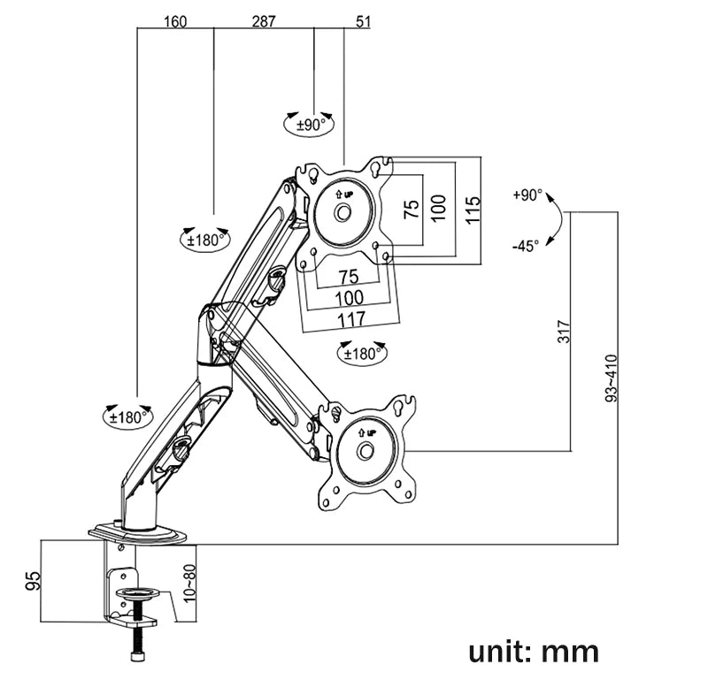Soporte de escritorio para monitor de 17” a 27” con brazo articulado, ajuste giratorio 360° e inclinación – compatibilidad VESA 75x75 / 100x100