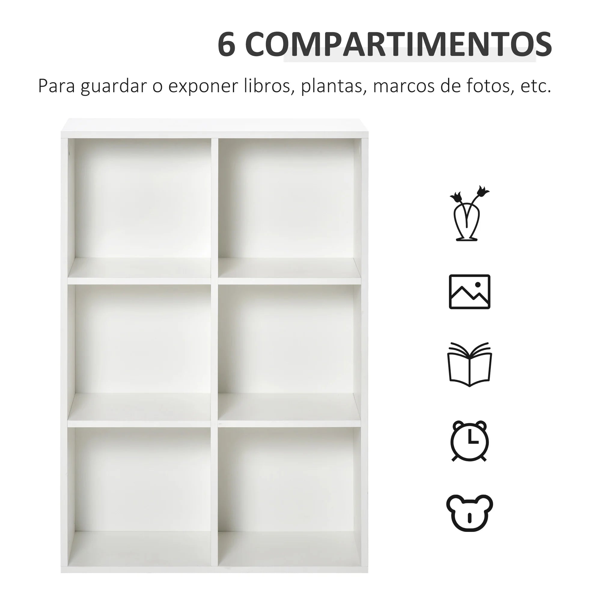 Estantería de libros de 3 niveles con 6 compartimentos 97,5 cm – organizador de almacenamiento para dormitorio u oficina en madera melaminada