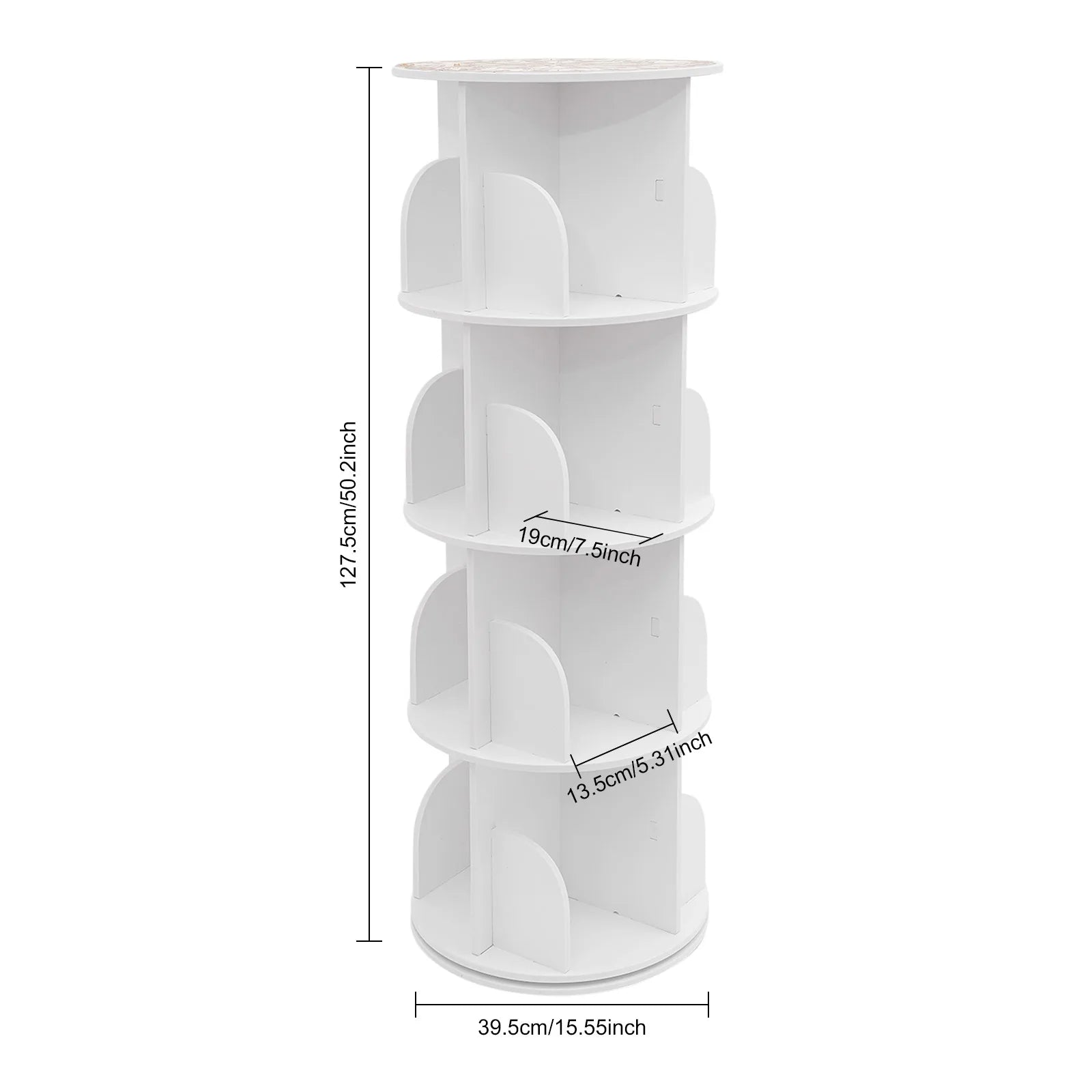 Librería giratoria de 4 niveles 360° en PVC – estantería de almacenamiento para libros estilo nórdico para sala, dormitorio u oficina
