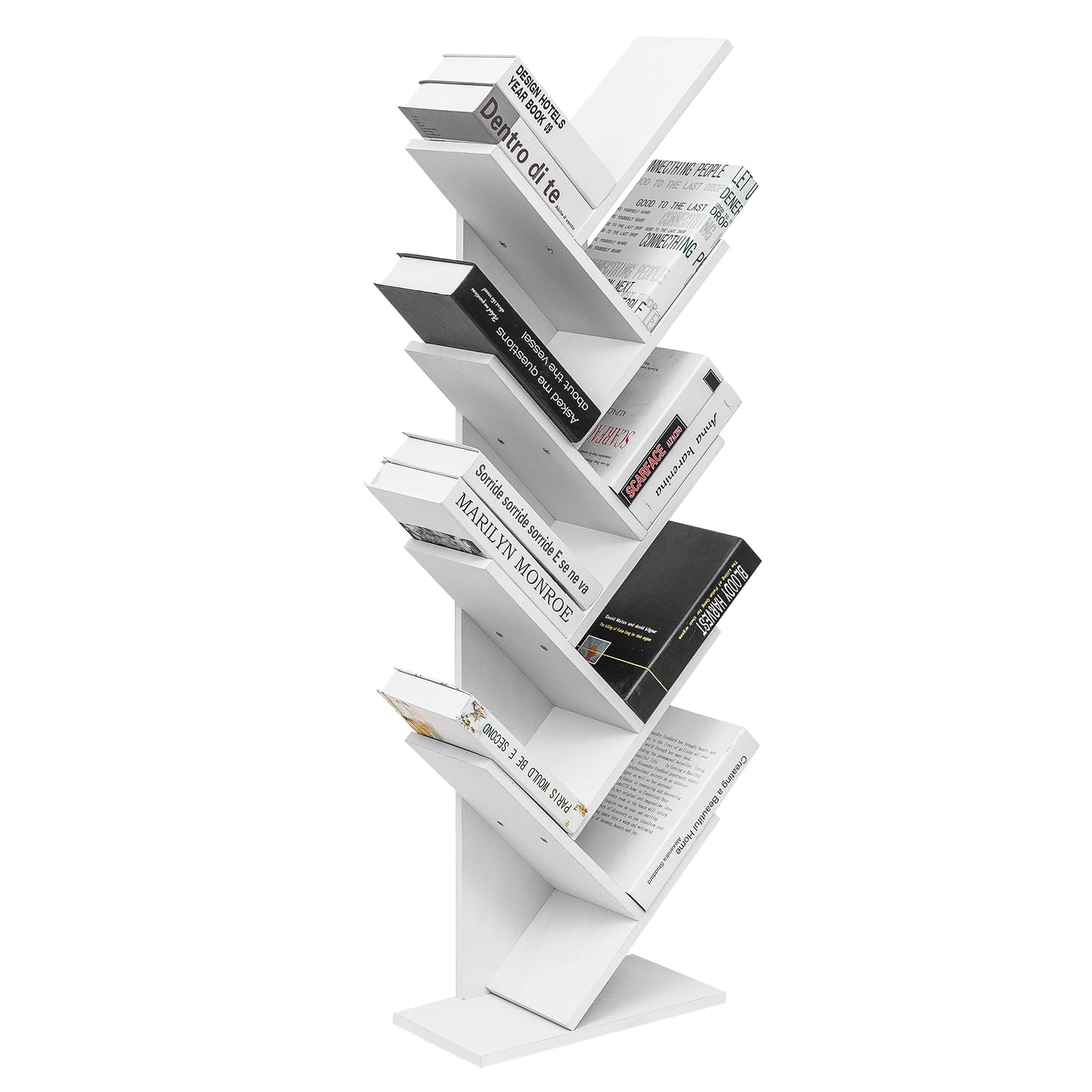 Estantería de almacenamiento de 8 niveles 127 cm en color blanco – organizador vertical para libros, CD y objetos decorativos