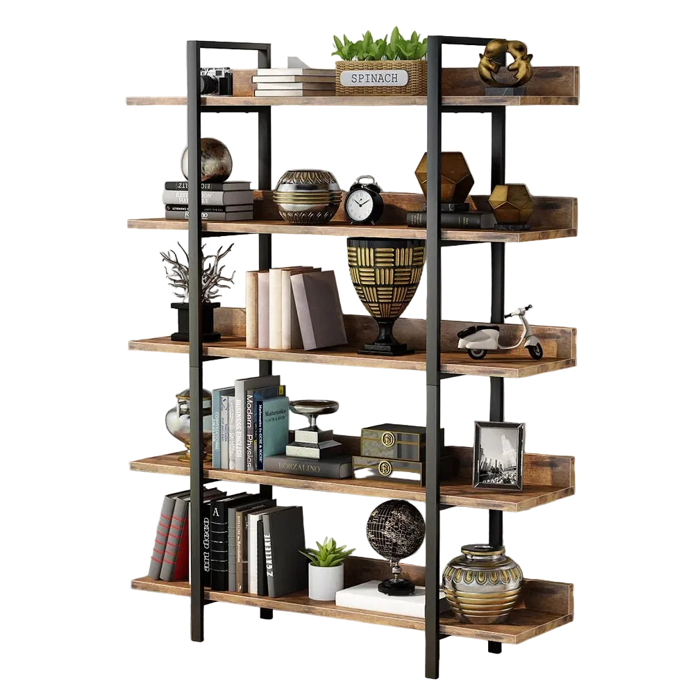 Estantería industrial de 5 niveles 180 cm con estructura de metal y madera – estantería vertical de almacenamiento para sala o oficina