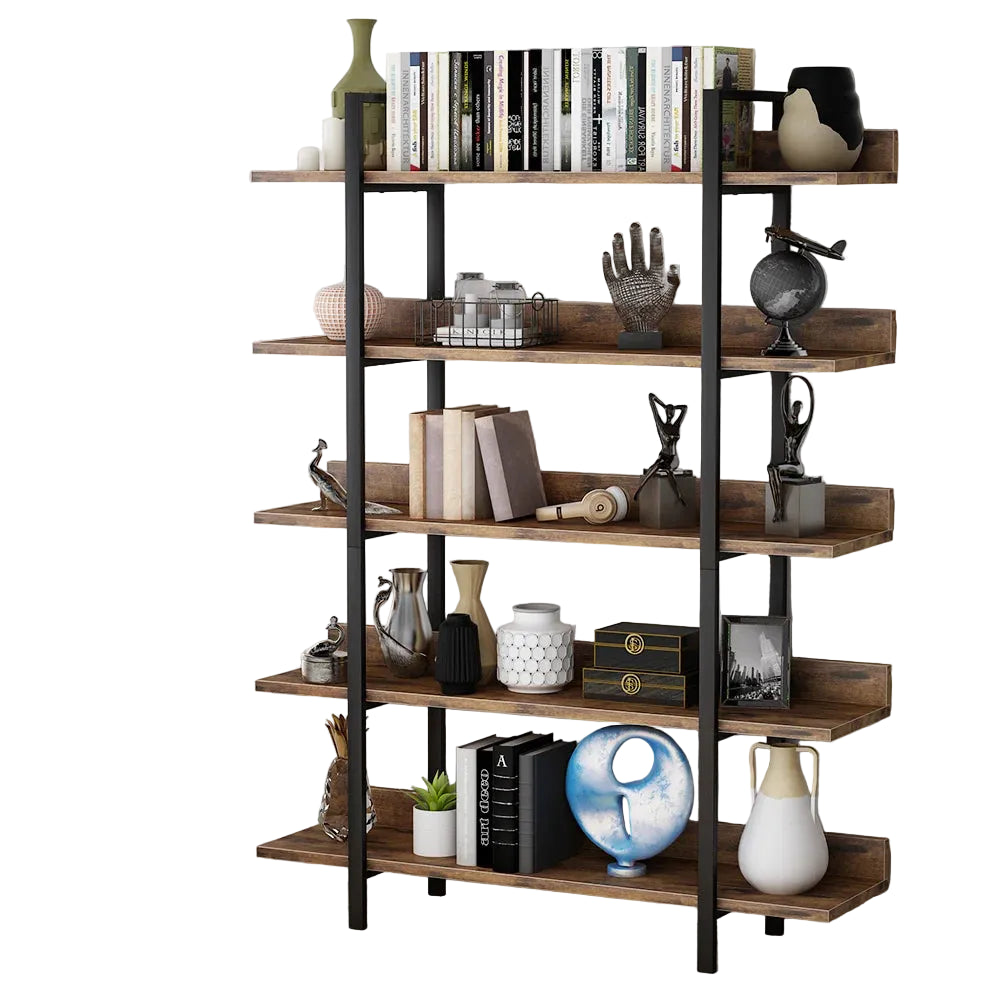 Estantería industrial de 5 niveles 180 cm con estructura de metal y madera – estantería vertical de almacenamiento para sala o oficina
