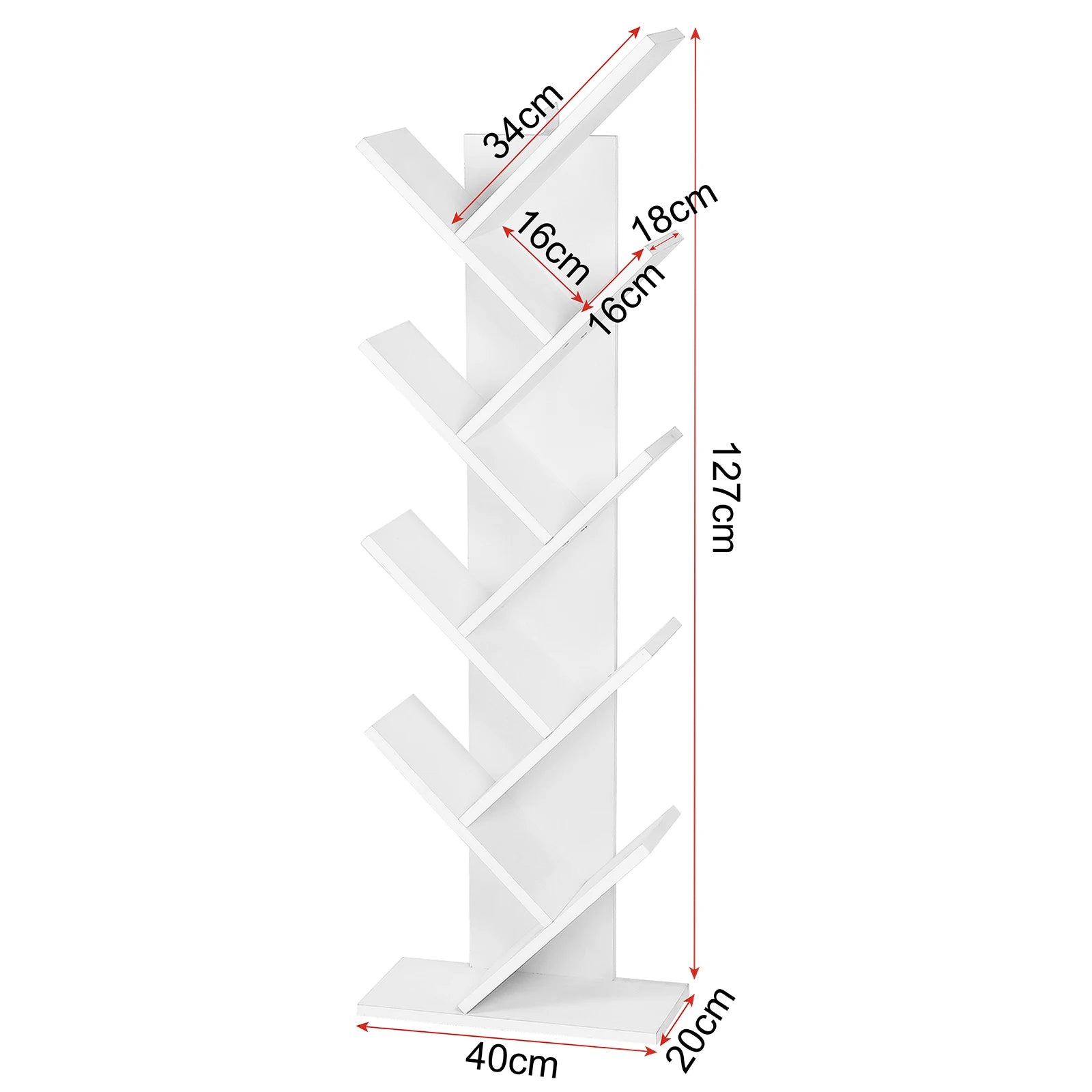Estantería de almacenamiento de 8 niveles 127 cm en color blanco – organizador vertical para libros, CD y objetos decorativos
