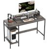 Mesa de escritorio con estantes laterales y soporte para monitor 120 cm – estructura metálica y madera con compartimentos de almacenamiento color gris carbón