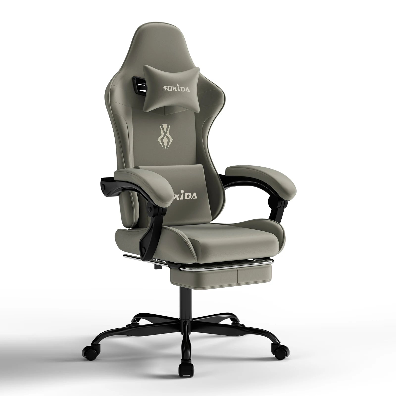 Silla de oficina ejecutiva con respaldo reclinable, reposapiés y cojín – silla giratoria con ruedas y apoyabrazos