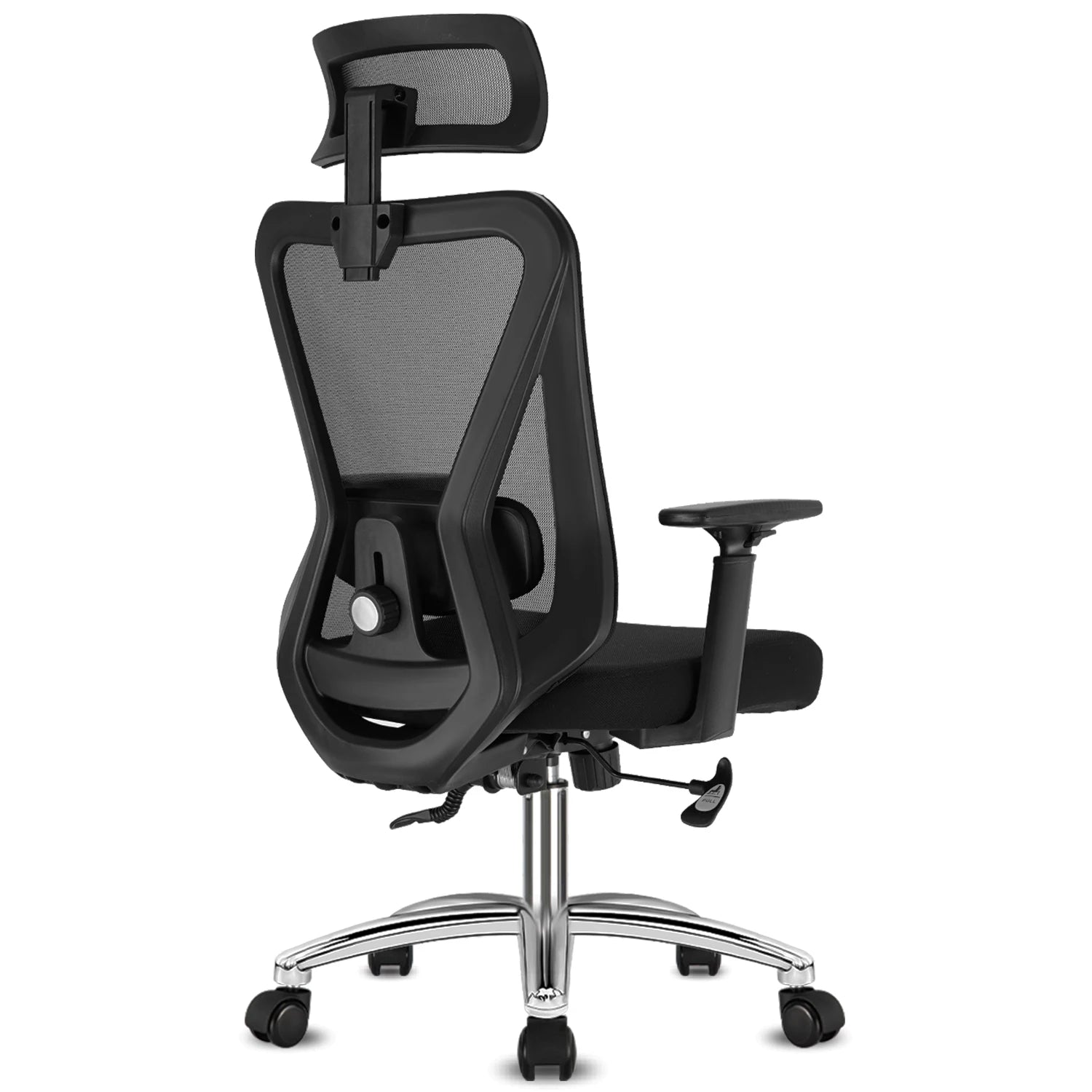 Silla de oficina con respaldo reclinable 90°–130°, reposacabezas, apoyabrazos y base giratoria